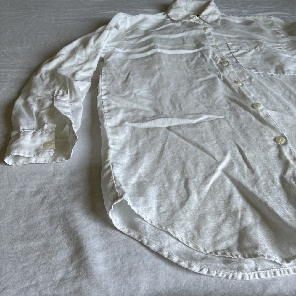 VTG Liz Claiborne Lizsport White 100% Linen Button Up Long‎ Sleeve Blouse Size S - Picture 2 of 13